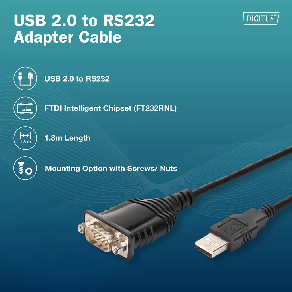 Кабель для передачі даних USB 2.0 AM to COM 1.8m DB9 RS232 FT232RNL black Digitus (DA-70172) - фото 4