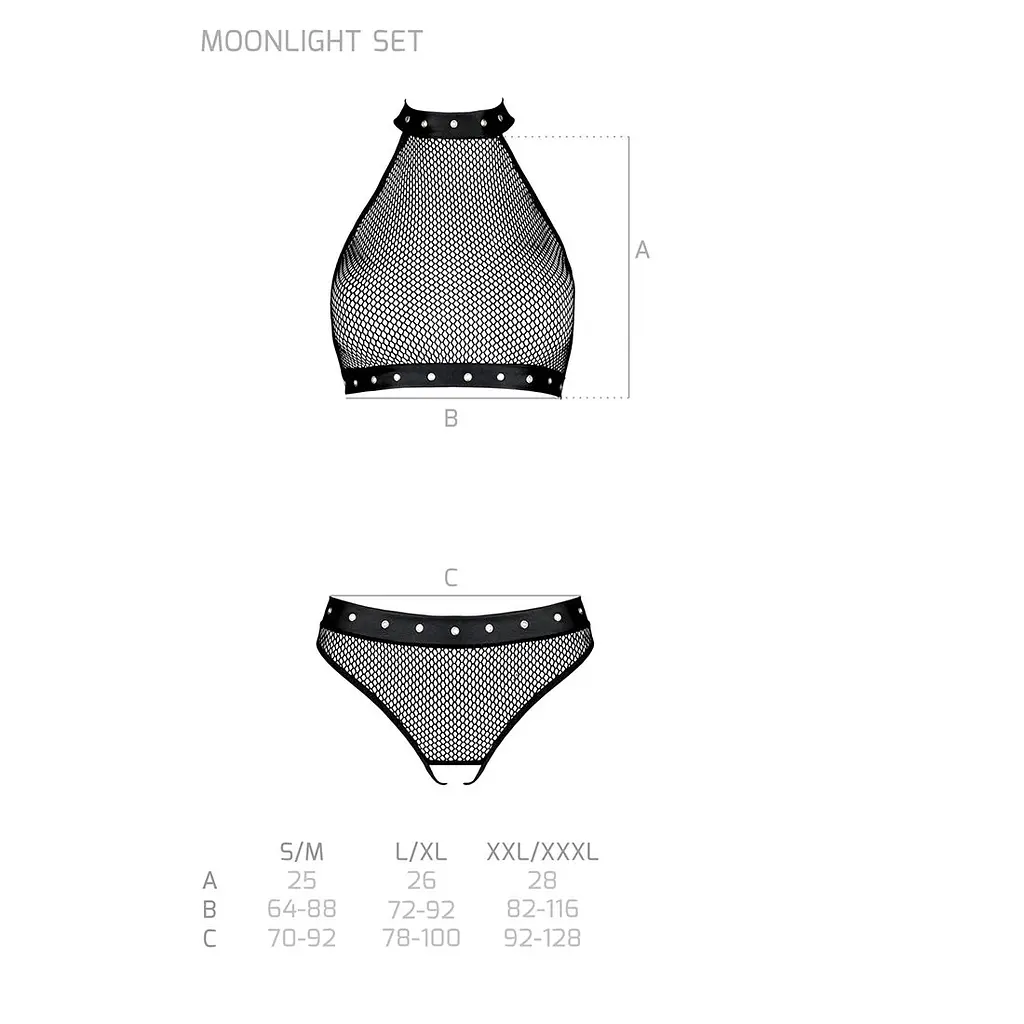 Білизна з відкритим доступом Passion MOONLIGHT SET S/M black, топ, стрінги - фото 5