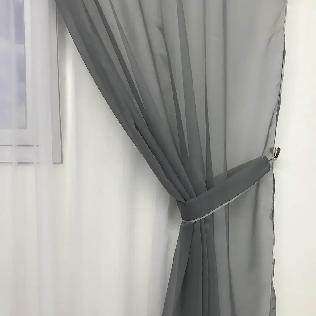 Шифонові штори з ламбрекеном сірого кольору на тасьмі ALBO pbe0052832 - фото 3