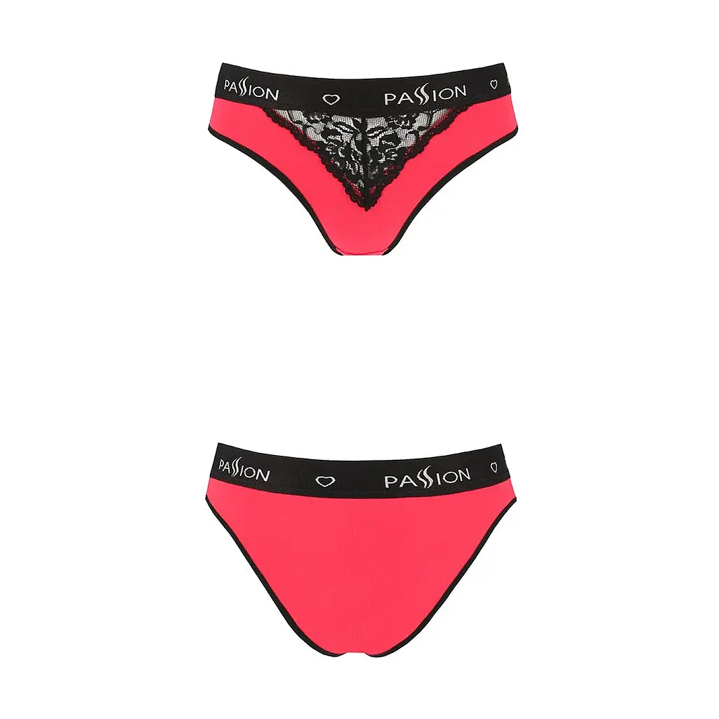 Трусики з широкою гумкою і мереживом Passion PS001 PANTIES M, red-black - фото 4