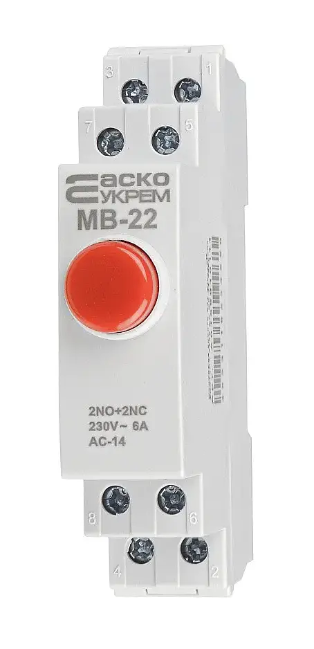 Кнопка модульна без фіксації МВ‑22 АСКО‑УКРЕМ (A0150010111) 2NO+2NC червона - фото 2