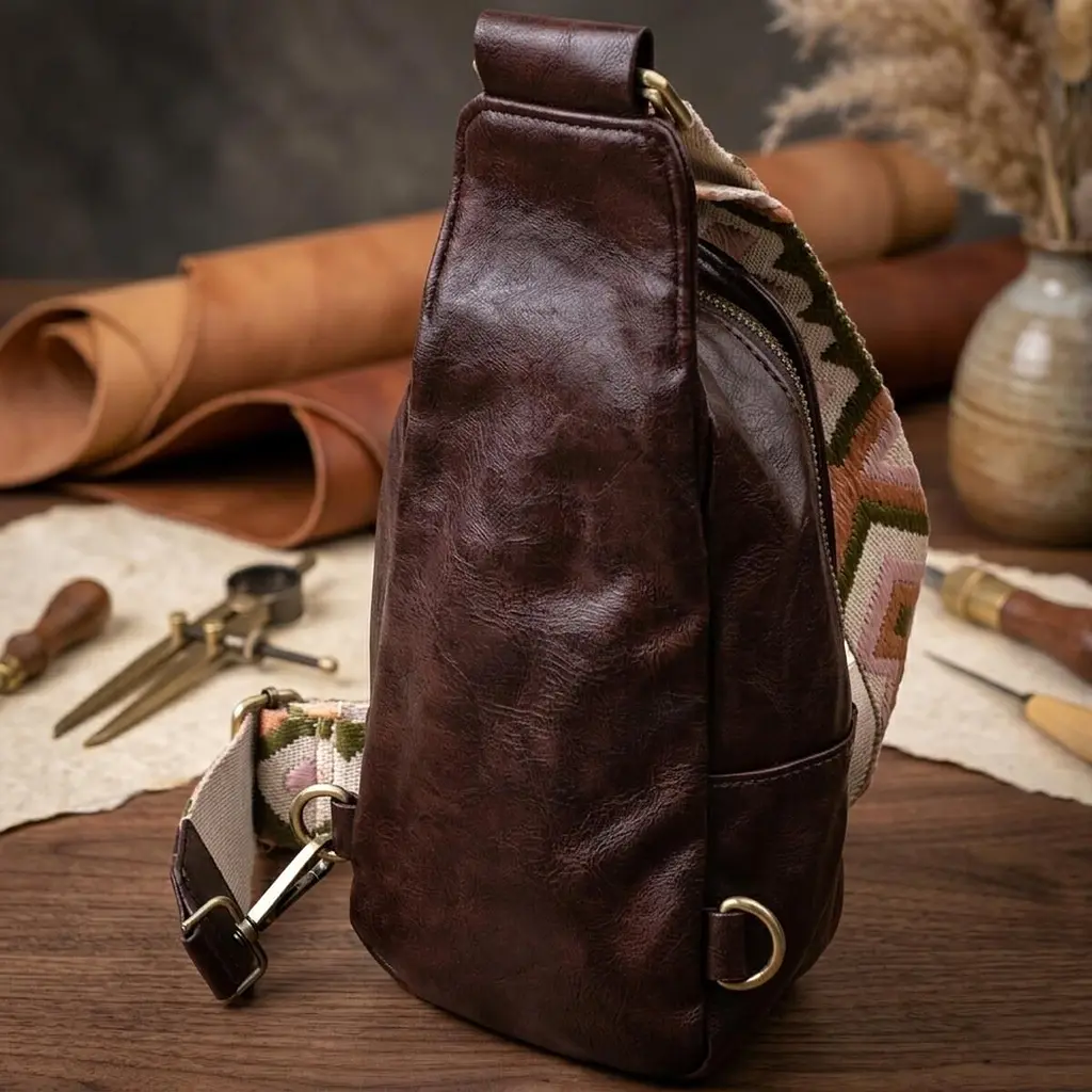 Зручна сумка через плече в модному кольорі з екошкіри Vintage 22794 коричнева - фото 4