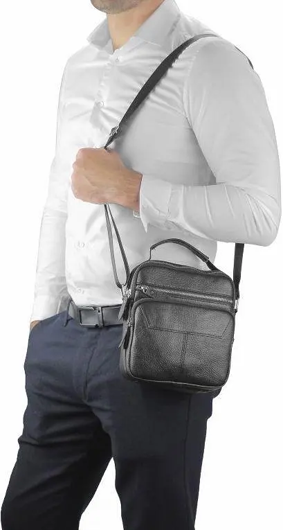 Сумка чоловіча шкіряна Tiding Bag через плече Чорна - фото 4