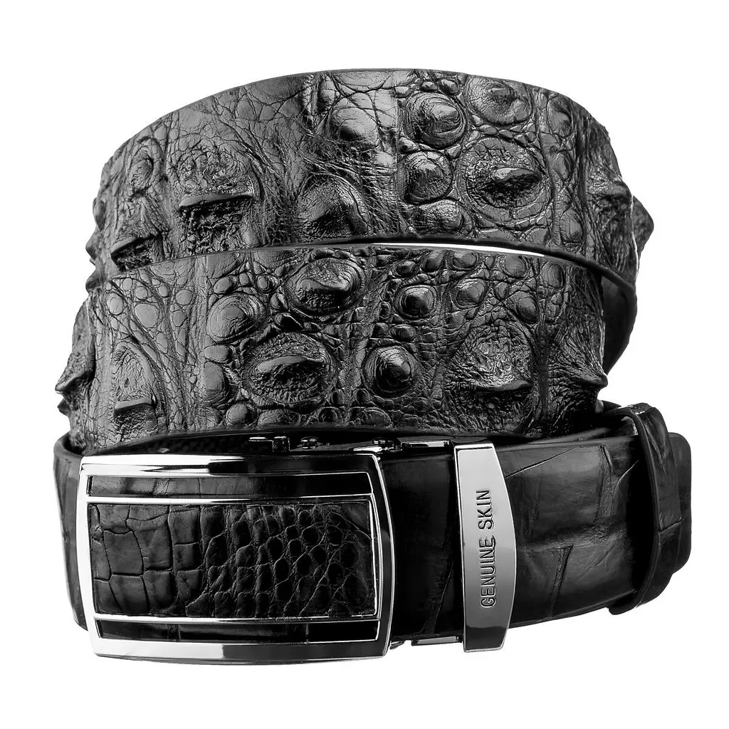 Ремінь-автомат з натуральної шкіри крокодила чорний CROCODILE LEATHER 18239 100 см - фото 11