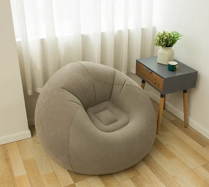 Надувне крісло-пуф Inflatable Sofa / Надувне крісло-мішок 110х110х85 см Бежевий - фото 4