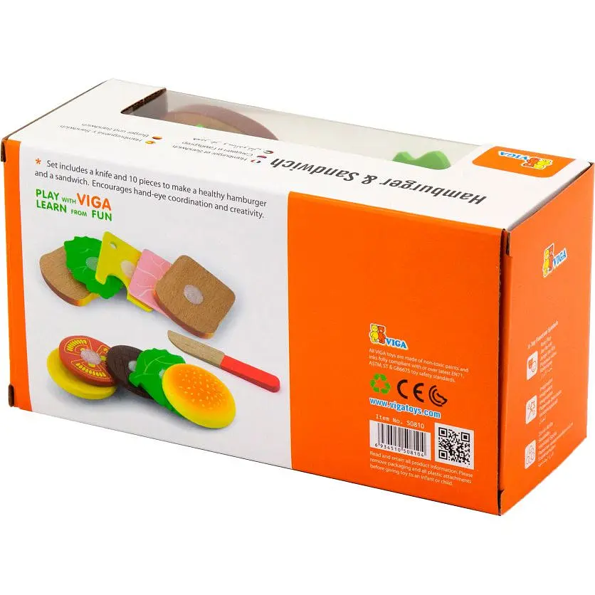 Игрушечные продукты Viga Toys Гамбургер и сэндвич (50810) - фото 4