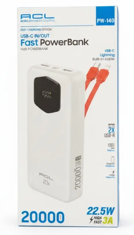 Портативний повербанк ACL PW-140 Power bank 20000 мАг Білий (2104618843) - фото 7