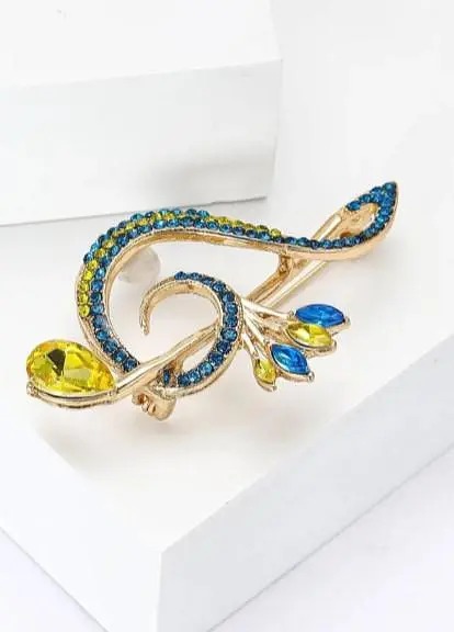 Брошь Скрипичный ключ брошь-булавка желто-голубая - фото 3