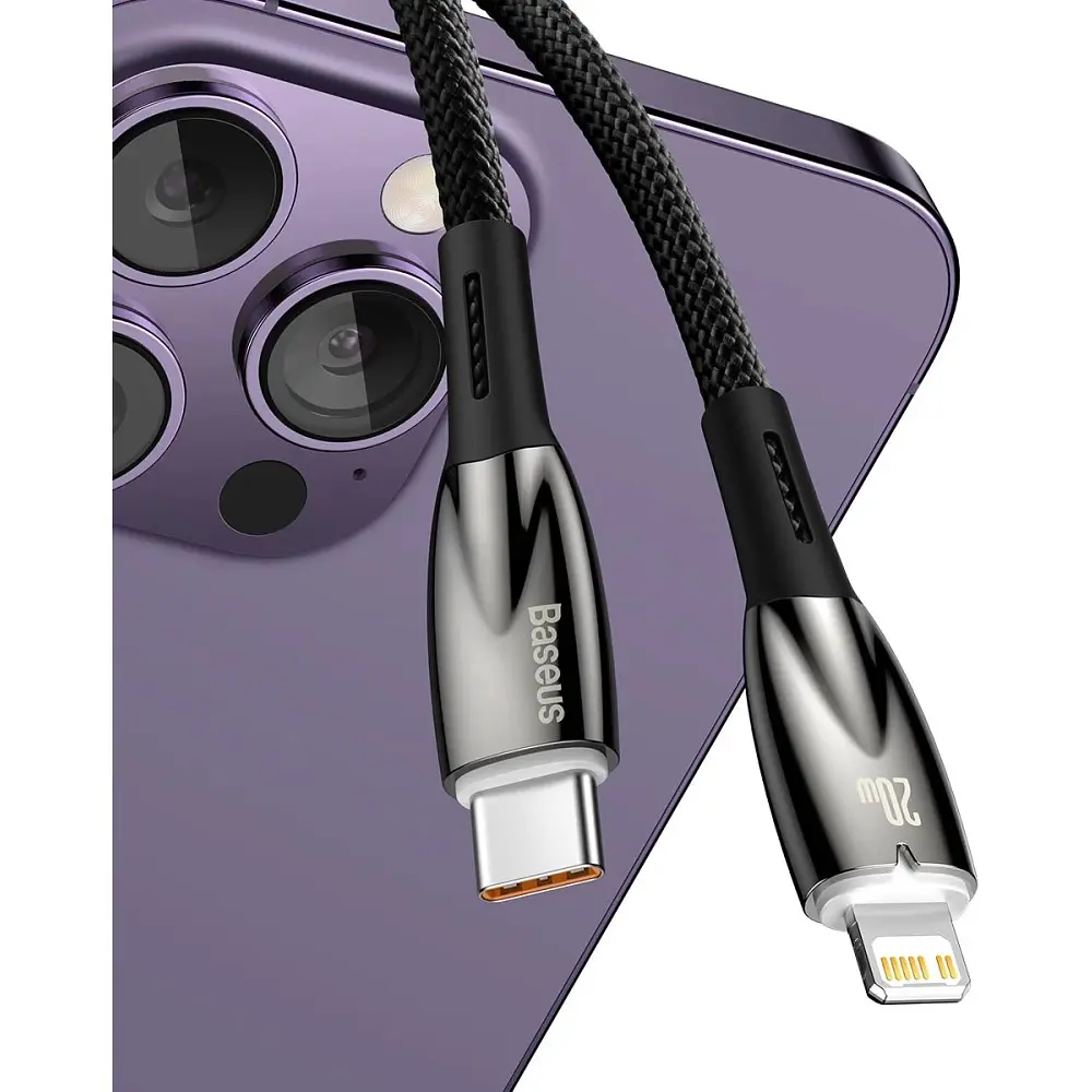Кабель Baseus Glimmer Series Fast Charging USB-C to Lightning 20w 1m Black (CADH000001) [113822] - фото 5