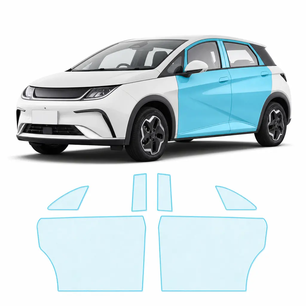 Антигравійна захисна бронеплівка за лекалами для BYD Dolphin I 2021-2024 - зони дверей і стійки вікон