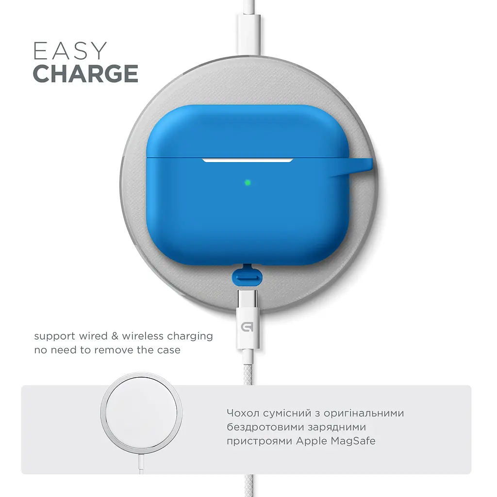 Силіконовий чохол для навушників Apple AirPods Pro, Hang Case, синій, ультратонкий захисний кейс товщиною 2 мм, захист від подряпин, пилу та ударів, компактний, з карабіном для кріплення, ArmorStandart (ARM56073) - фото 7