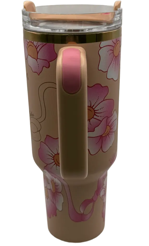 Термос термокружка Stanley Quencher H2.0 Tumbler из нержавеющей стали 1,18 л Peach Flower Barbie KT7001984 - фото 9