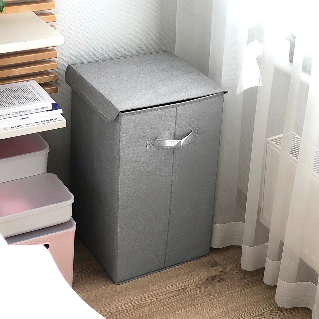 Ящик для зберігання МВМ My Home текстильний з кришкою 340х340х580 мм сірий (TH-02 GRAY) - фото 4