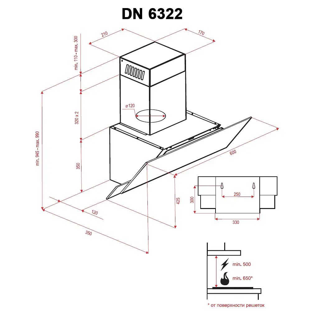 Витяжка декоративна похила Perfelli DN 6322 W LED - фото 7