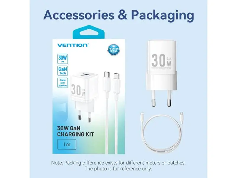 Мережевий зарядний пристрій Vention GaN III PD 30 W QC3.0 Type-C cable White (TZ-FEQW0-EU-01) - фото 6