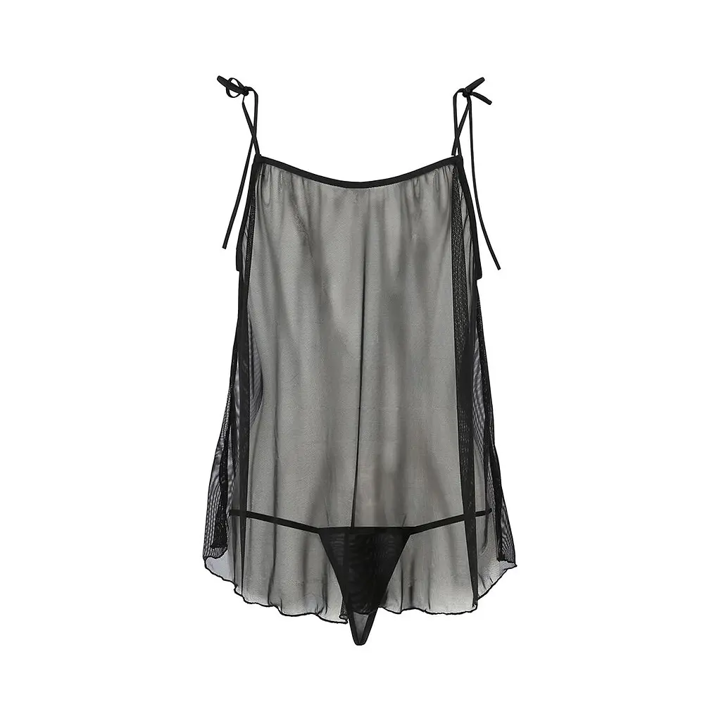 Сорочка прозора бебі-дол Passion MELANIA CHEMISE XXL/XXXL, black, трусики, на тонких бретелях - фото 4