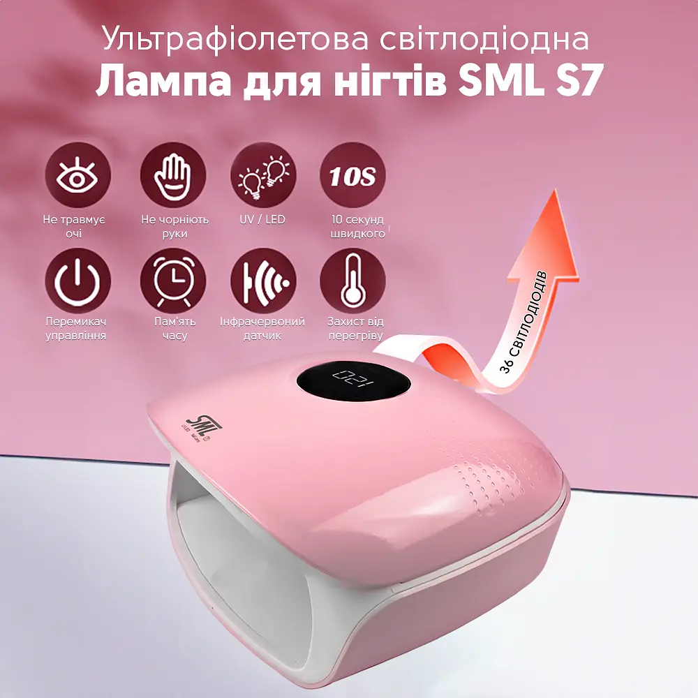Лампа для манікюру SML S7 48Вт 36led Pink - фото 3