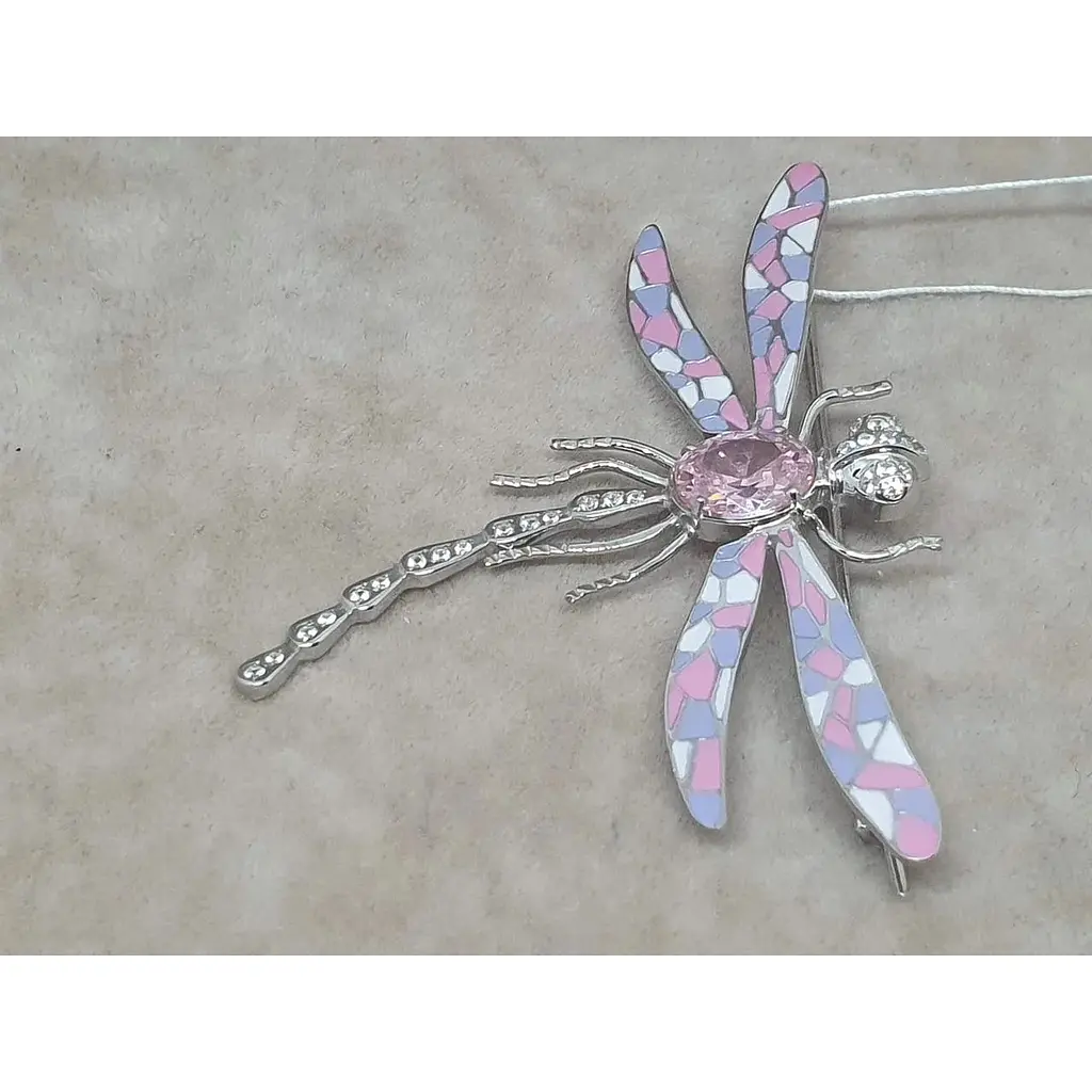 Серебряная брошь Vegas Стрекоза с фианитами и эмалью. 70001Р Розовый - фото 2