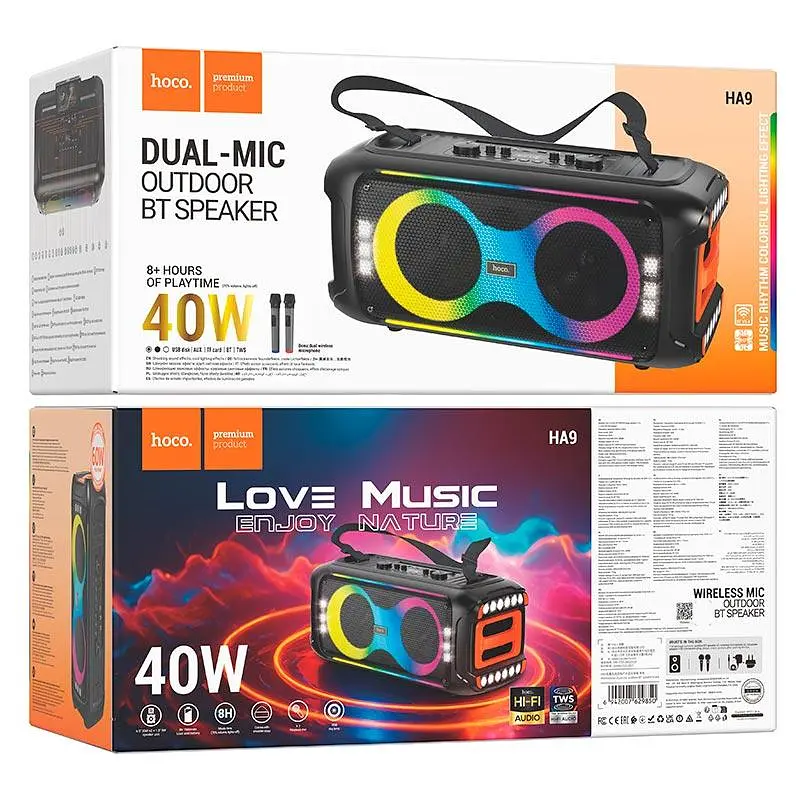 Портативна акустика Hoco HA9 Kayman dual-mic outdoor BT5.4 40W караоке з 2 мікрофонами бездротова - фото 7