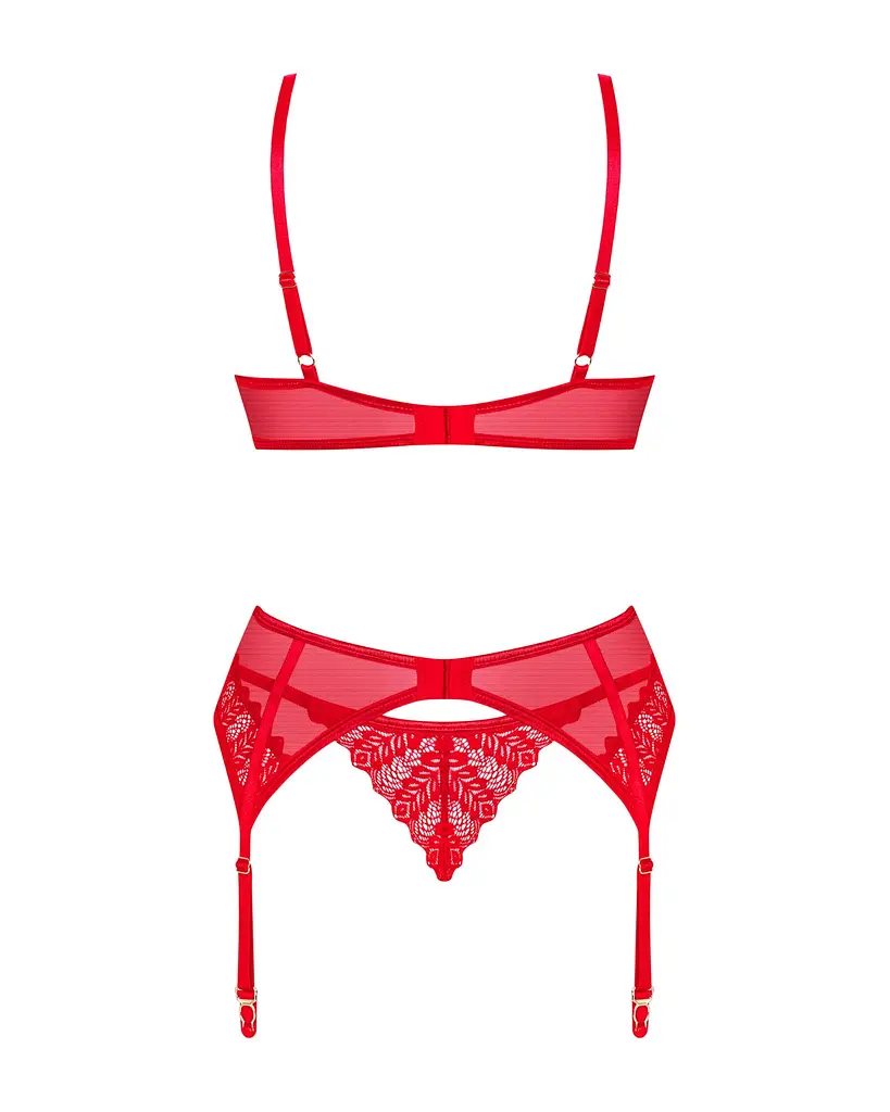 Комплект Obsessive Ingridia 3-pcs set XS/S, червоний, бюстгальтер, стрінги, пояс - фото 4