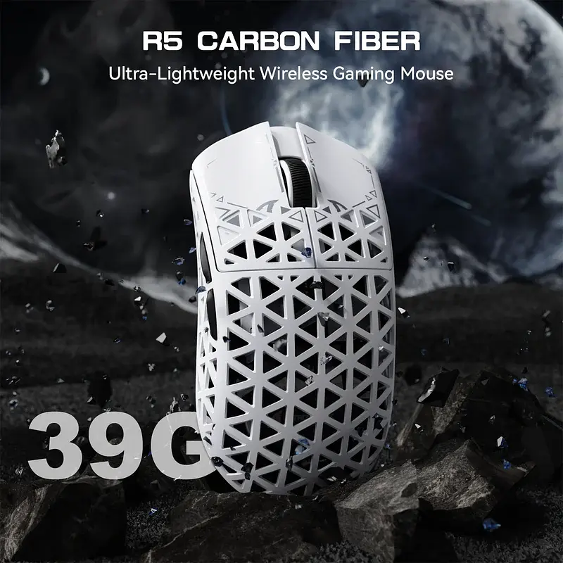 Ігрова мишка ATTACK SHARK R5 Ultra / Три режими підключення / PAW3950MAX / Carbon Fiber / 39 г / White - фото 2