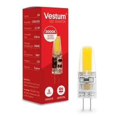 Лампочка Vestum LED COB G4 3,5W 3000K 12V (1-VS-8103) - фото 2