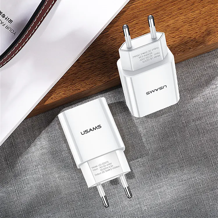 Мережевий зарядний пристрій Usams US-CC090 T24 2.1A Dual USB Travel Charger білий (6958444982588) - фото 3