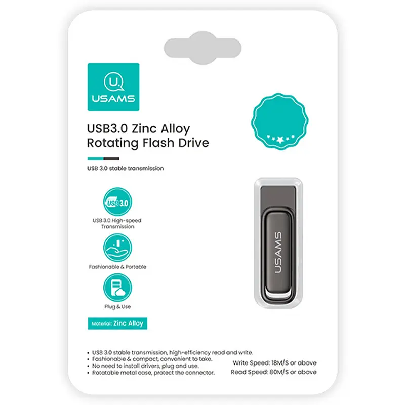 Флеш-накопичувач Usams US-ZB333 USB 3.0 Zinc Alloy Rotating 128GB Tarnish - фото 6