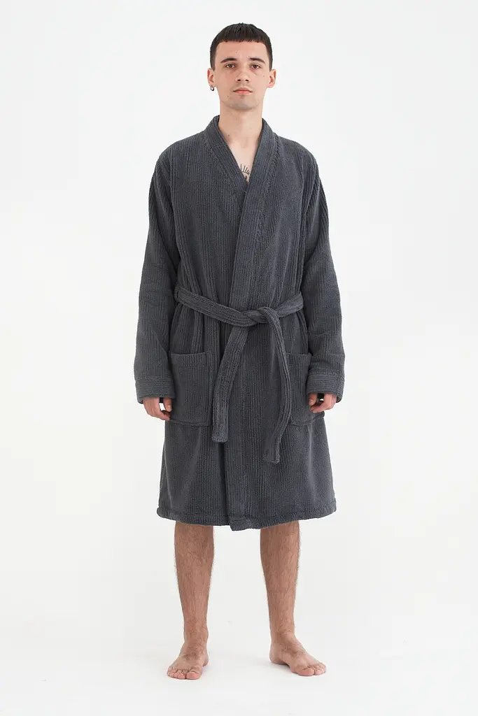 Халат-кимоно unisex Lotus Home - Bold Microcotton antrasit махровый M - фото 2