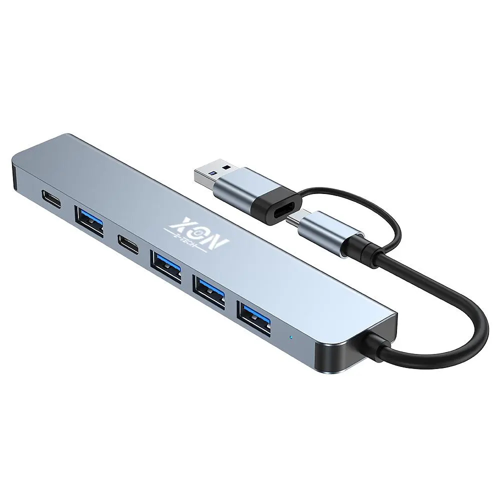 USB-хаб XON SmartHub 7 в 1 (2xType-C, USB3.0, 4xUSB2.0) Сірий (UHUHP071342G 5184) - фото 3