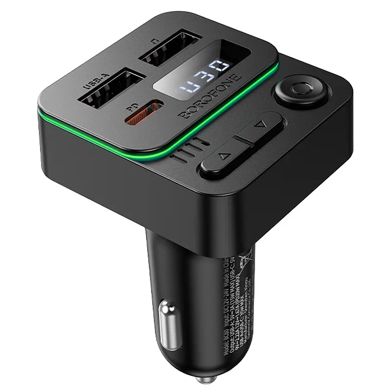 АЗП FM модулятор Borofone BC60 Hero 35W (2USB-A/1C) Black - фото 4