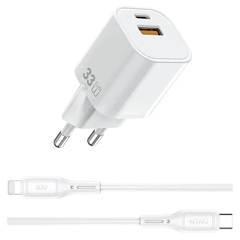 Мережевний зарядний пристрій WIWU G018 Cube PD33W+QC3.0 GaN 1USB-A/1C + кабель Type-C to Lightning White - фото 4