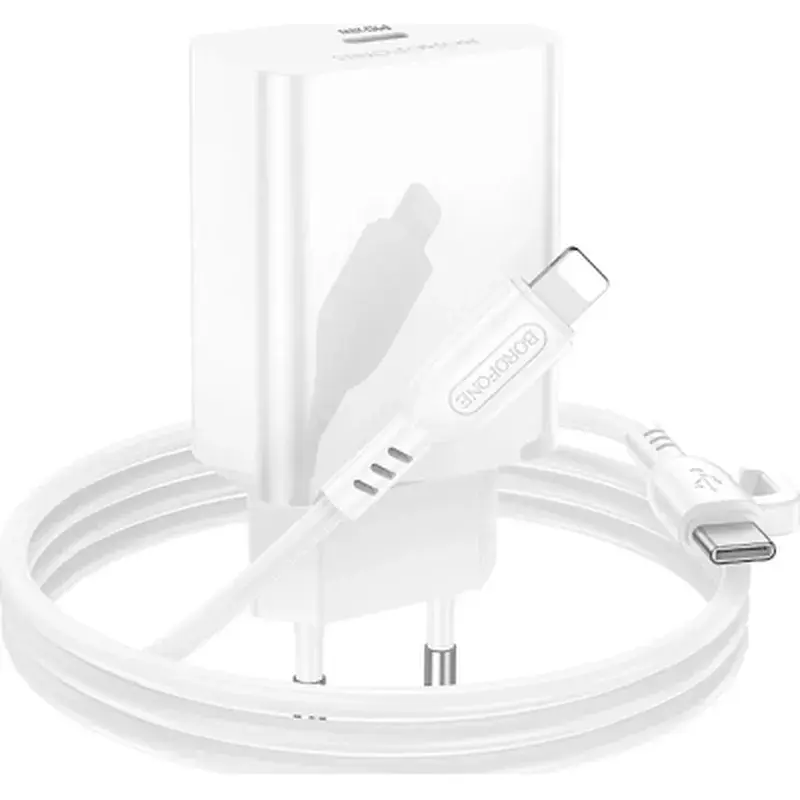 Зарядний пристрій BOROFONE USB-C PD20W + cable USB-C to Lightning white (6941991111419) - фото 6