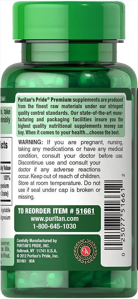 Піколінат хрому Puritan's Pride Triple magnesium complex 400 мг 60 капсул - фото 3