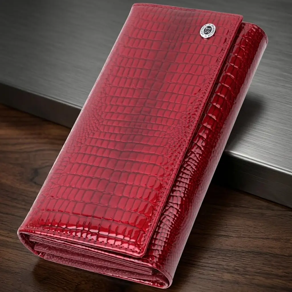 Шкіряний лакований гаманець з блоком для кредитних карток ST Leather 22682 червоний - фото 11