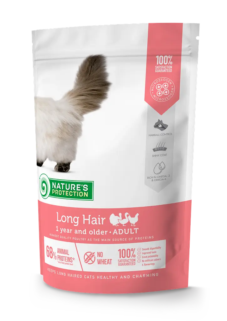 Сухий корм для дорослих котів з довгою шерстю Nature's Protection Long hair, 400г