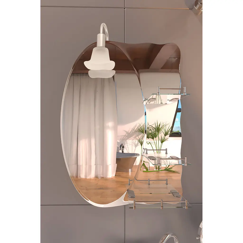 Дзеркало Lidz Sofi 140.07.05 (1) 680x875x100 настінне з 3-ма полицями асиметричне, зі світильником LD78SO6887 - фото 2