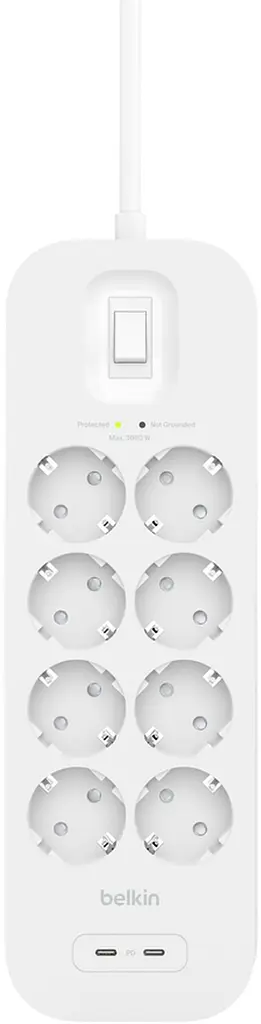 Мережевий фільтр-подовжувач Belkin Surge Protections SRB003CA2M White, 2 м, 8хТипE, 16 А, USB-A/USB-C 18 Вт, фільтр - фото 3