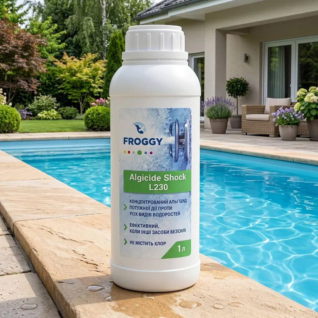 Шоковий швидкодіючий альгіцид для басейну Froggy Algicide Shock L230 проти водоростей, 1 л - фото 2