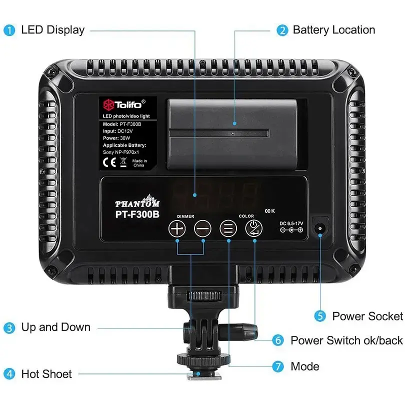 Накамерный свет Tolifo PT-F300B 30W LED300 color 3200-5600K [110715] - фото 4