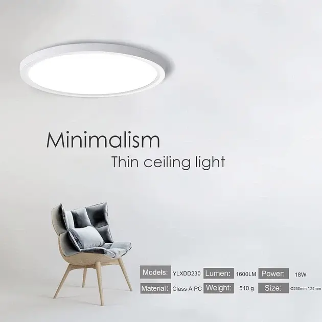 Стельовий LED світильник OUILA 18Вт 1600Лм 3000K IP54 ванна кухня коридор тепле світло лампа дім - фото 3