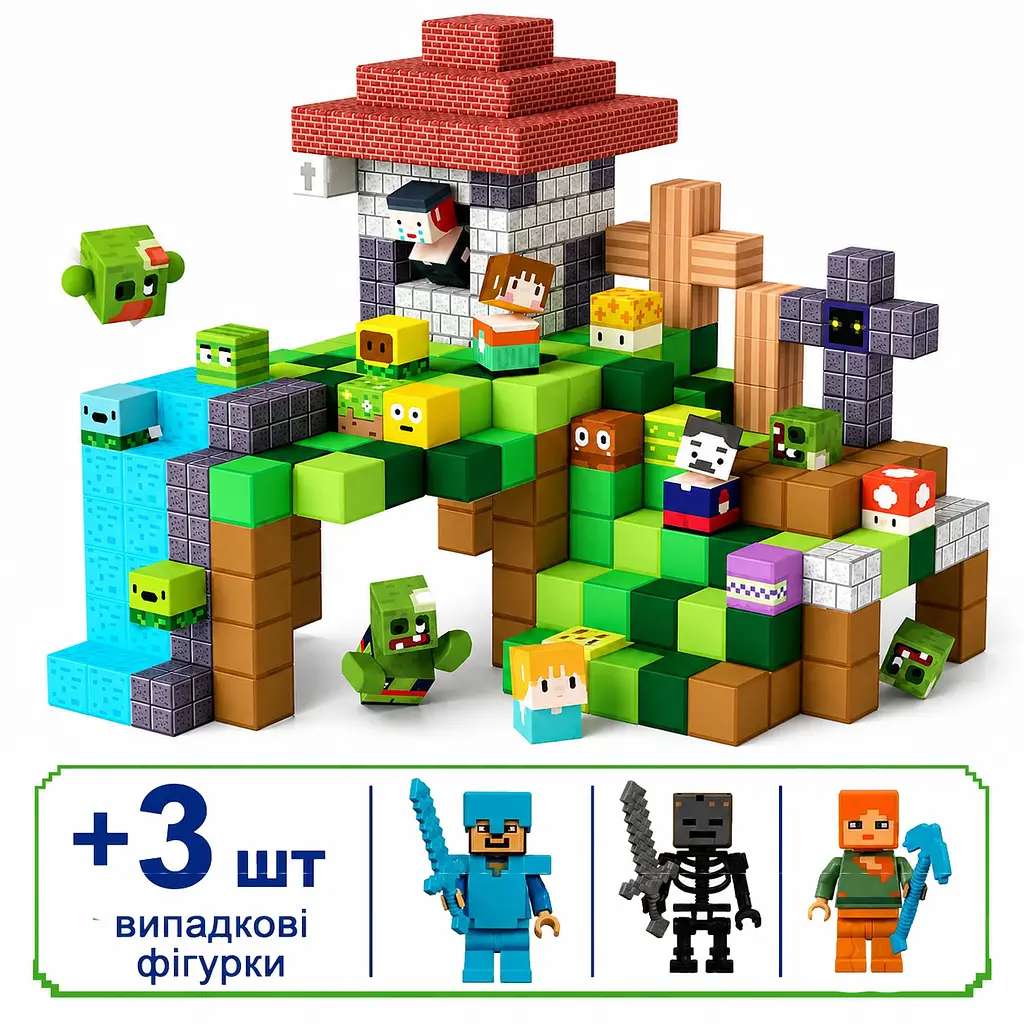 Магнітний конструктор Minecraft 100 шт по грі Майнкрафт Зомбі Mk001042 - фото 2