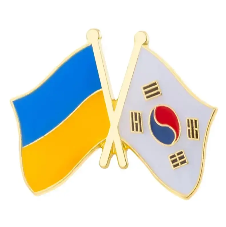 Подвійний значок-пін «Україна – Південна Корея» 25 × 19 мм (00264)