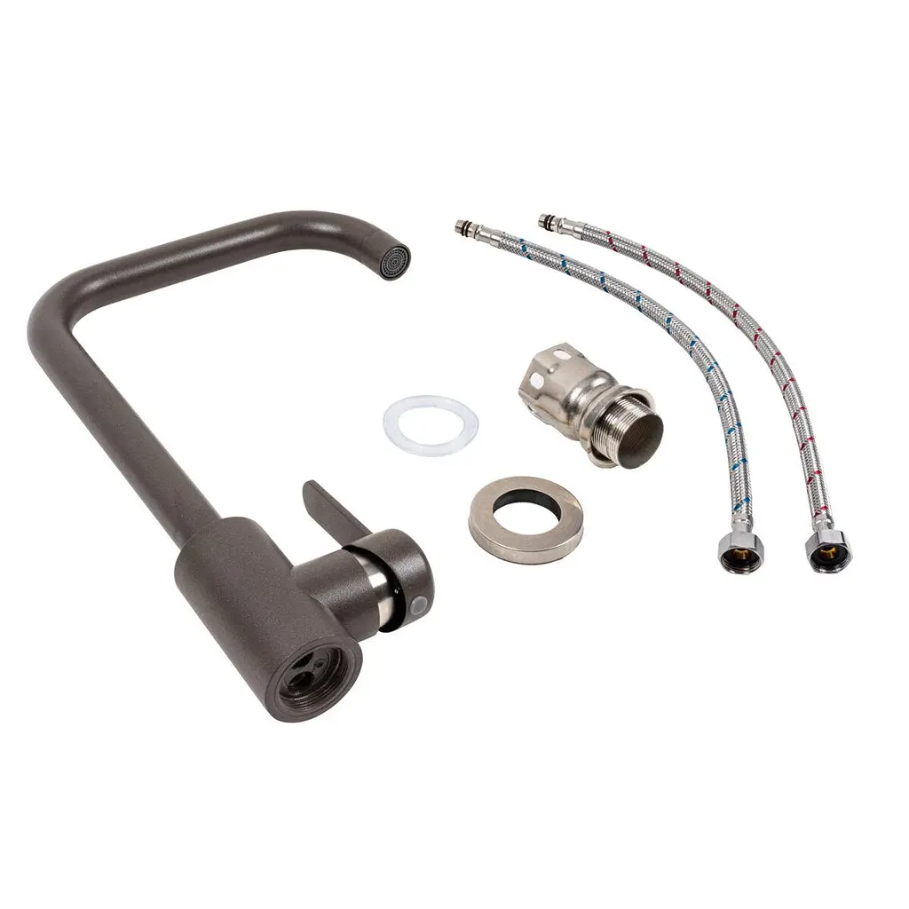 Змішувач кухонний Platinum KT 11 (3008B-FH) поворотний одноважільний з нержавіючої сталі темна скеля - фото 2