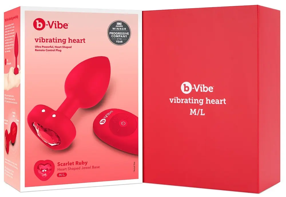 Анальна пробка з вібрацією та панеллю управління B-Vibe Vibrating Heart Plug M/L Red - фото 9