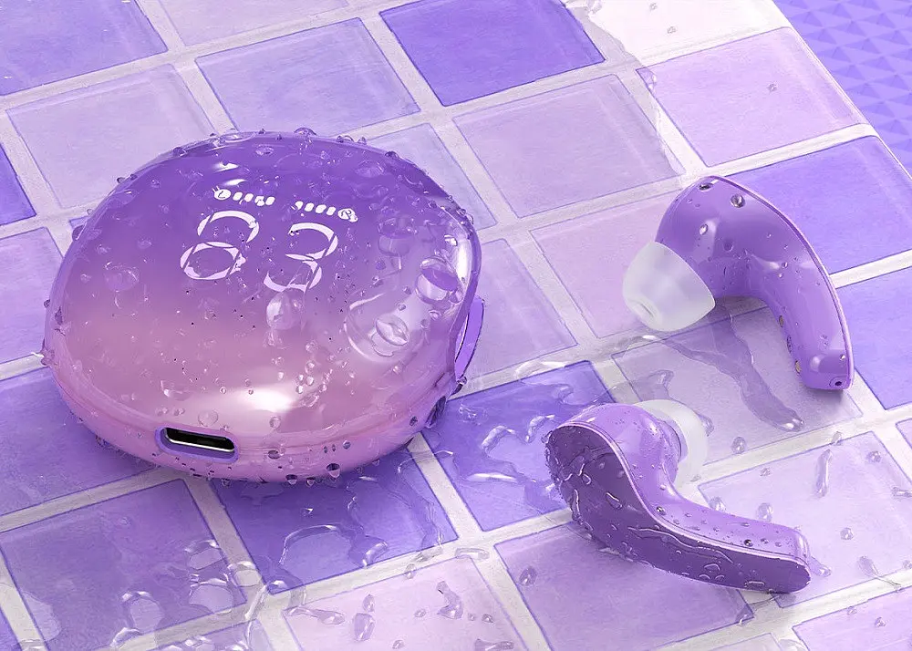 Наушники Acefast беспроводные T9 Crystal (Air) color bluetooth earbuds Grape Purple - фото 3
