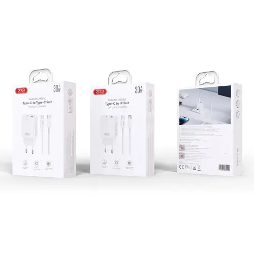 Мережевий зарядний пристрій XO L130 (EU) PD30W/QC18W (1USB-C+1USB-A) Fast charging with TYPE-C cable Білий - фото 2