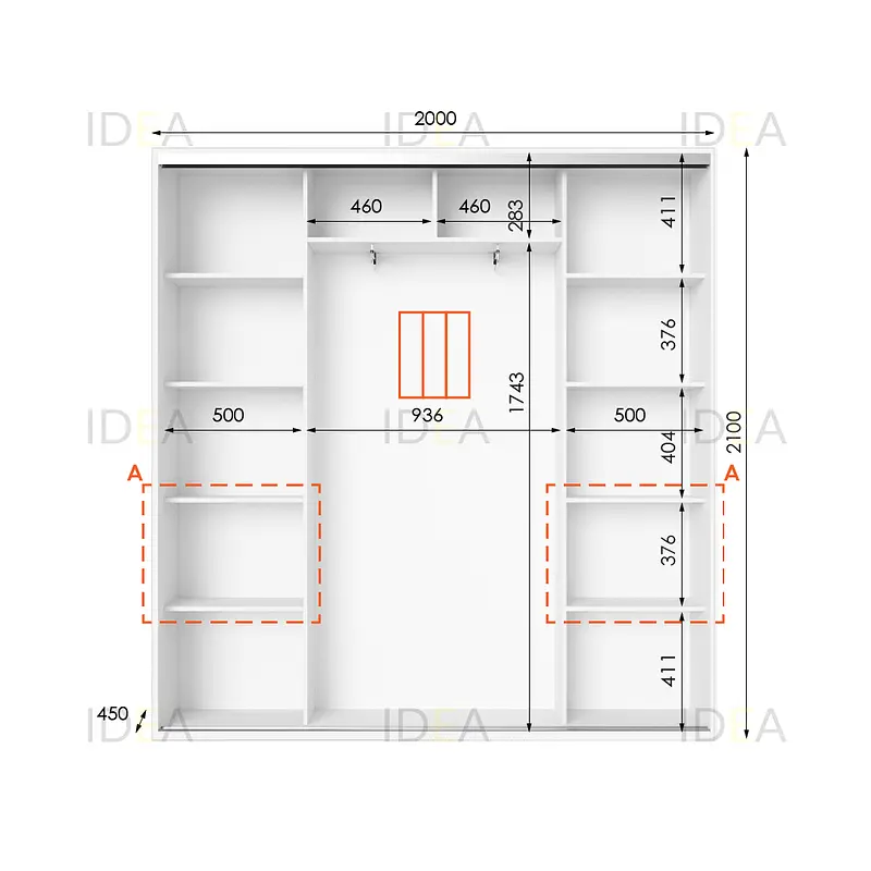 Шафа-купе Idea серія 7 200 x 45 x 210 см Білий Дзеркало - фото 2
