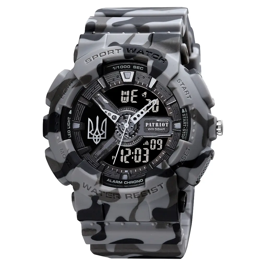 Чоловічий наручний годинник 005 Тризуб срібло Camo Grey + Коробка. Patriot acs0031051 - фото 5