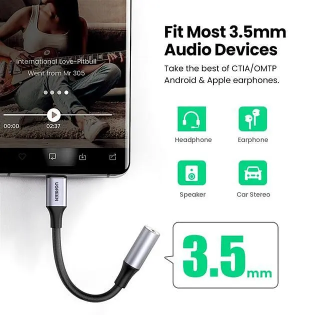 Перехідник USB Type-C для 3.5 mm Ugreen AV161 з DAC chip аудіоадаптер для навушників Space Grey (80154) - фото 6
